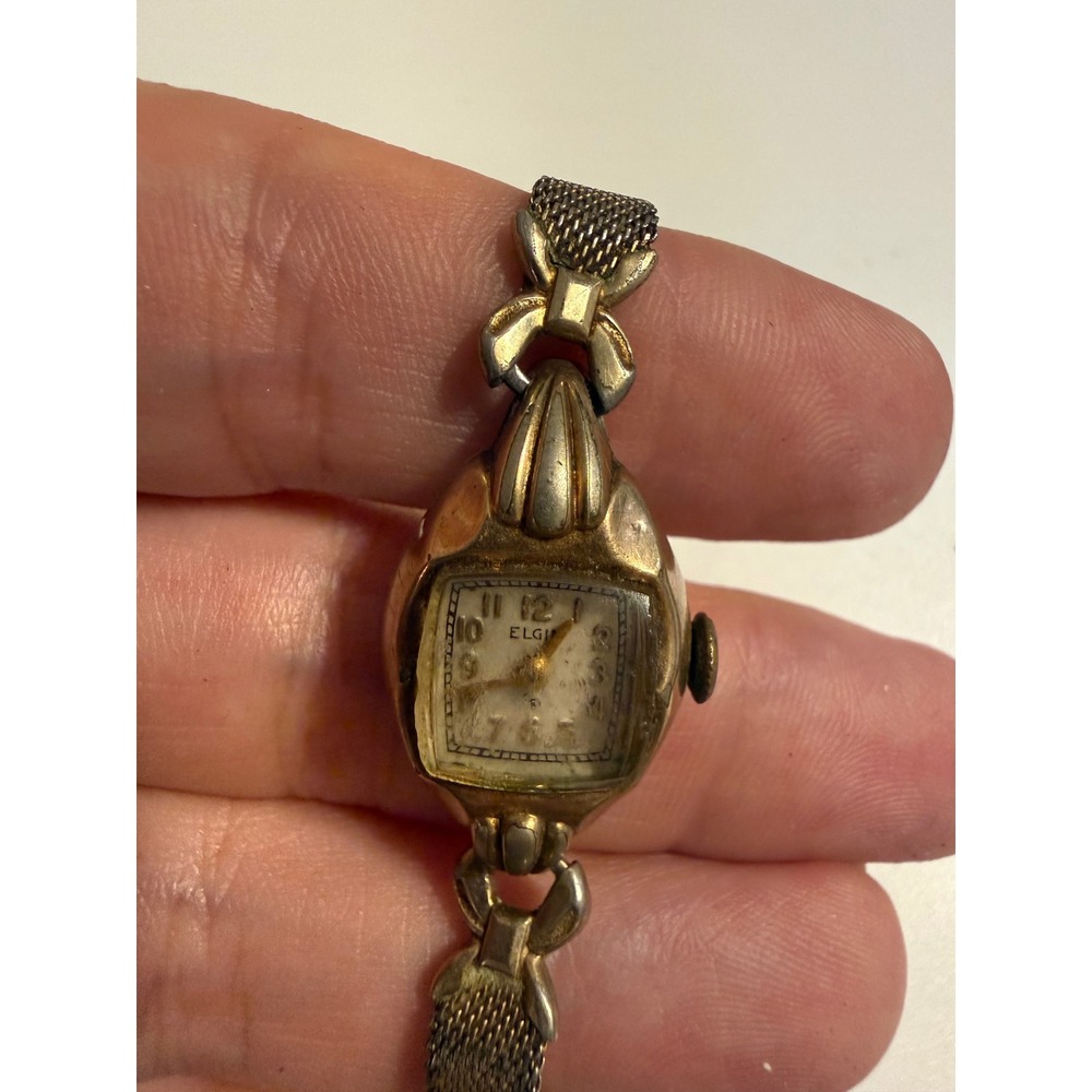 Vintage Elgin 10K RGP Bezel‎ Cocktail Watch Gold Tone Mesh Band Stainless Back